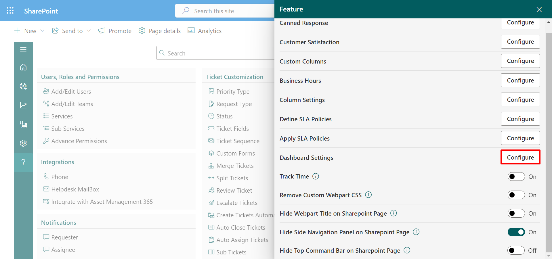 Dashboard Setting