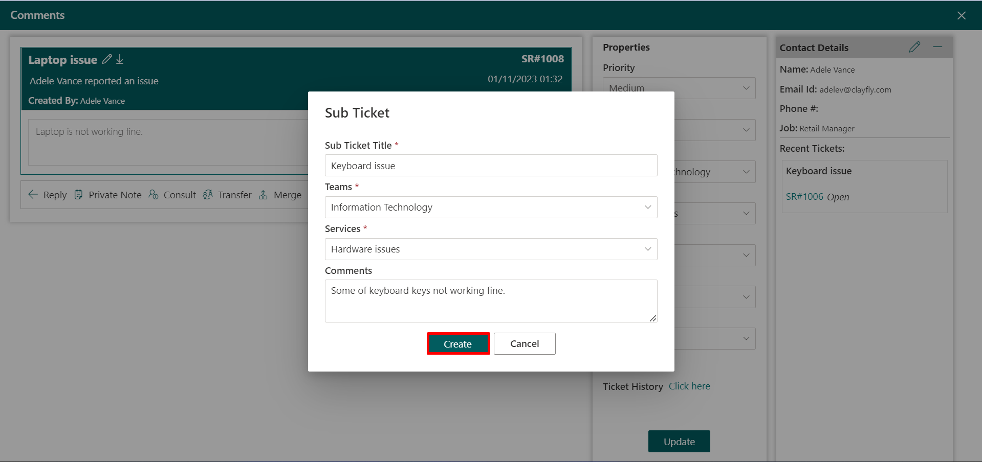 Sub ticket dialog