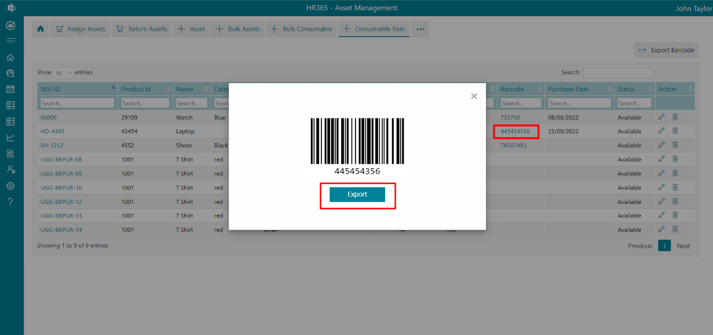 On click barcode